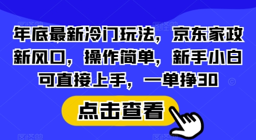 年底最新冷门玩法，京东家政新风口，操作简单，新手小白可直接上手，一单挣30【揭秘】-财虎网络科技