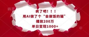 疯了吧！用AI做了个“会做饭的猫”，播放200万，单日变现1k-财虎网络科技