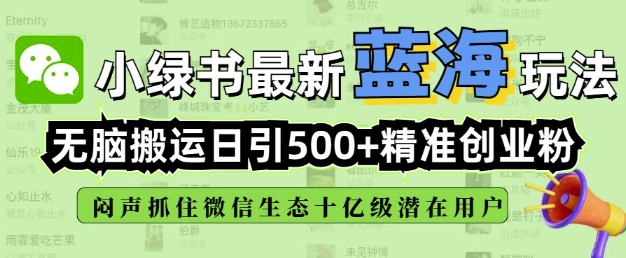 小绿书无脑搬运引流，全自动日引500精准创业粉，微信生态内又一个闷声发财的机会-财虎网络科技