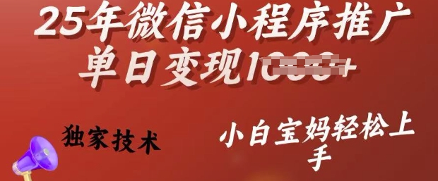 25年微信小程序推广单日变现多张，独家技术，小白宝妈轻松上手【揭秘】-财虎网络科技