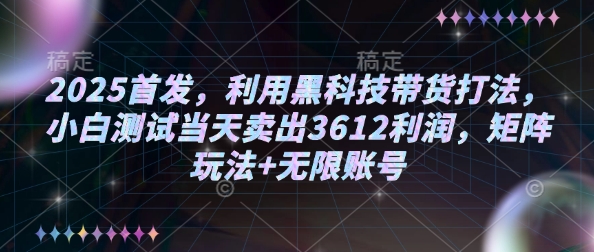 2025首发，利用黑科技带货打法，小白测试当天卖出3612利润，矩阵玩法+无限账号【揭秘】-财虎网络科技