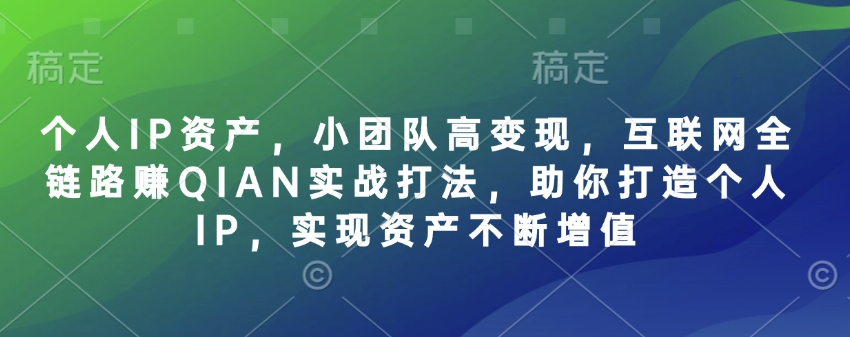 个人IP资产，小团队高变现，互联网全链路赚QIAN实战打法，助你打造个人IP，实现资产不断增值-财虎网络科技