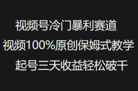 视频号冷门暴利赛道视频100%原创保姆式教学起号三天收益轻松破千-财虎网络科技