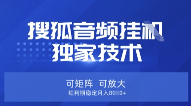 【搜狐音频挂G】独家技术，可矩阵可放大，红利期稳定月入8k【揭秘】-财虎网络科技