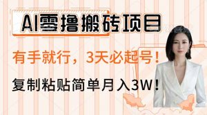 AI零撸搬砖项目玩法，有手就行，3天必起号，复制粘贴简单月入3W！-财虎网络科技