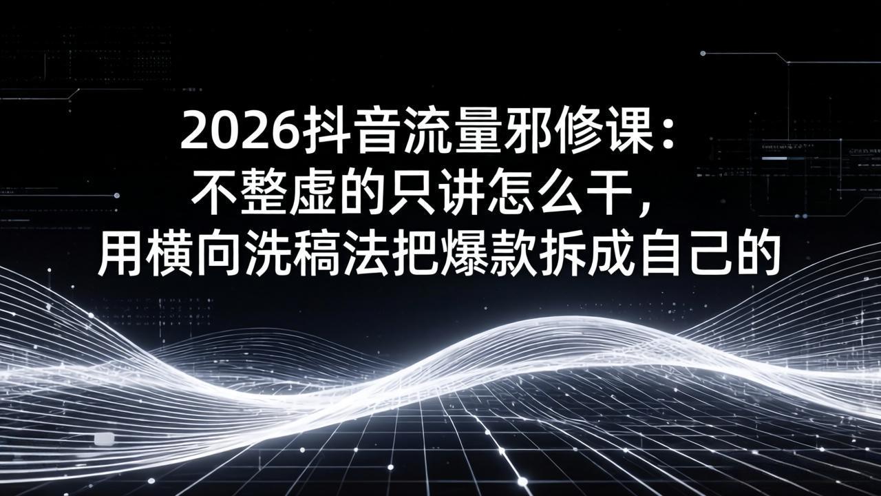 2026抖音流量邪修课：不整虚的只讲怎么干，用横向洗稿法把爆款拆成自己的-财虎网络科技