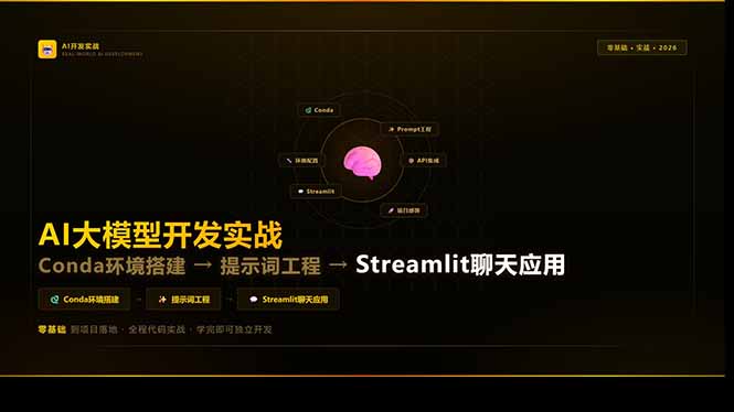 AI大模型开发实战：Conda环境搭建→提示词工程→Streamlit聊天应用，零基础到项目落地-财虎网络科技