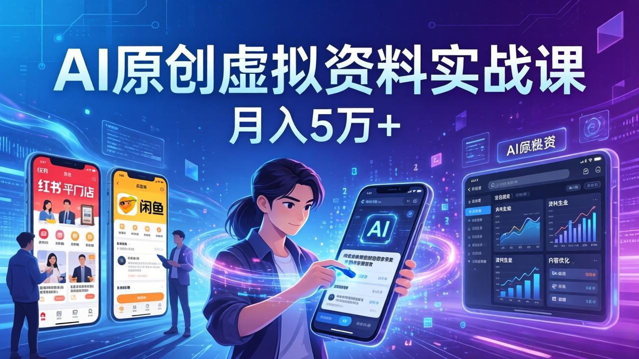 AI原创虚拟资料实战课：2026新机会，小红书闲鱼开店，普通人用AI轻松变现，月入5万+-财虎网络科技