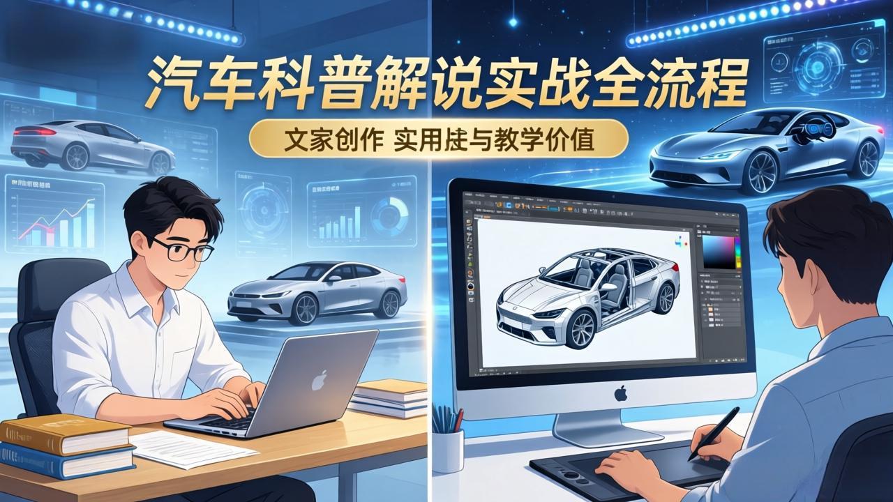 抖音汽车科普解说实战：文案+动画+画面处理+去水印全流程，打造专业汽车科普视频-财虎网络科技