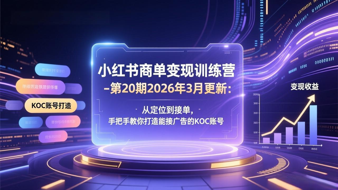 小红书商单变现训练营-第20期26年3月更新：从定位到接单，手把手教你打造能接广告的KOC账号-财虎网络科技