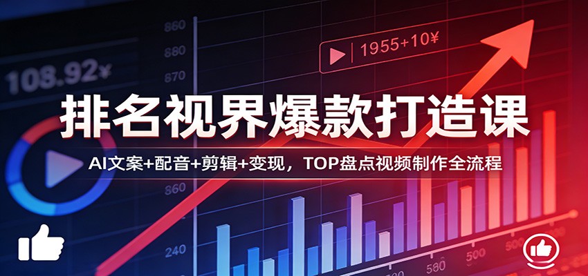排名视界爆款打造课:AI文案+配音+剪辑+变现,TOP盘点视频制作全流程-财虎网络科技