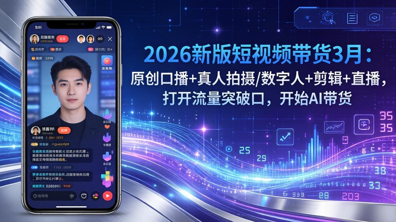 2026新版短视频带货3月：原创口播+真人拍摄/数字人+剪辑+直播，打开流量突破口，开始AI带货-财虎网络科技