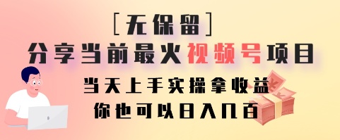 无保留分享当前最火视频号项目，当天上手实操拿收益，你也可以日入几百-财虎网络科技