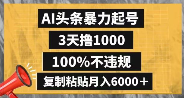 AI头条暴力起号，3天撸1000,100%不违规，复制粘贴月入6000＋【揭秘】-财虎网络科技