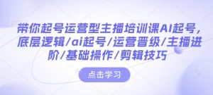 带你起号运营型主播培训课AI起号，底层逻辑/ai起号/运营晋级/主播进阶/基础操作/剪辑技巧-财虎网络科技