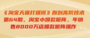 《淘宝天猫打爆班》原创高阶技术第64期，淘宝小爆款矩阵，年销售8000万店爆款矩阵操作-财虎网络科技