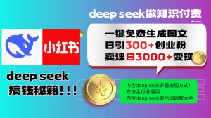 Deep seek 一键免费生成小红书图文日引300+创业粉，日变现3000+教程！...-财虎网络科技