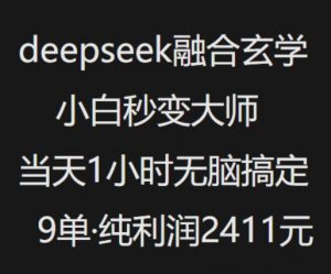 抖音小红书deepseek融合玄学，纯小白秒变大师，当天1小时无脑搞定9单，纯利润上千-财虎网络科技