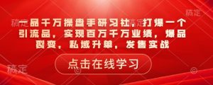 一品千万操盘手研习社，打爆一个引流品，实现百万千万业绩，爆品裂变，私域升单，发售实战-财虎网络科技