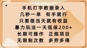 手机打字数据录入，几秒一单，有手就行，只要做当天就有收益，暴力玩法一天低保2张-财虎网络科技