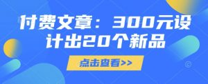 付费文章：300元设计出20个新品-财虎网络科技