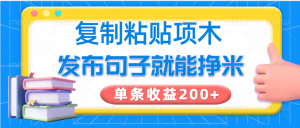 复制粘贴小项目，发布句子就能赚米，单条收益200+-财虎网络科技