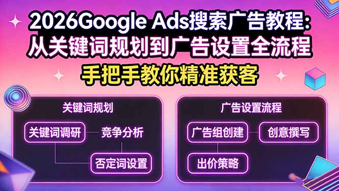 2026Google Ads搜索广告教程:从关键词规划到广告设置全流程,手把手教你精准获客-财虎网络科技