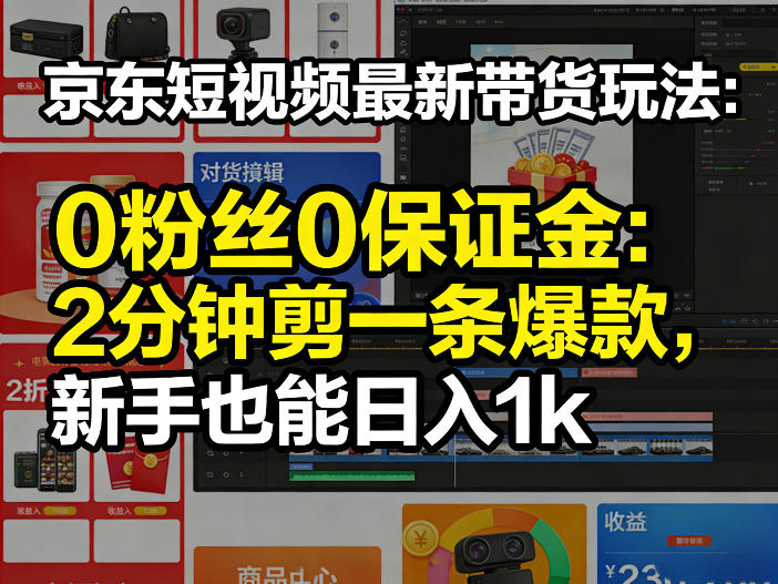 京东短视频最新带货玩法,0粉丝0保证金,2分钟剪一条爆款,新手也能日入1k+【揭秘】-财虎网络科技