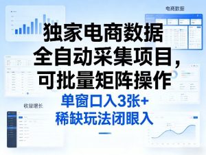 独家电商数据全自动采集项目，可批量矩阵操作，单窗口日入3张+，稀缺玩法闭眼入【揭秘】-财虎网络科技