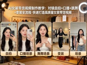 AI女装带货视频制作教学,对镜自拍、口播、跳舞、变装全流程,快速打造高质量女装带货视频-财虎网络科技