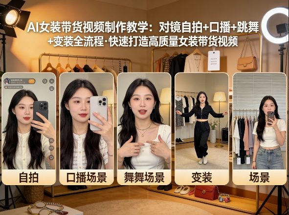 AI女装带货视频制作教学,对镜自拍、口播、跳舞、变装全流程,快速打造高质量女装带货视频-财虎网络科技