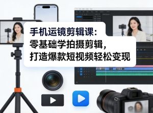 手机运镜剪辑课：零基础学拍摄剪辑，打造爆款短视频轻松变现-财虎网络科技