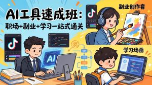 AI工具速成班：职场+副业+学习一站式通关，20+爆款类型+剪映技巧+抖音算法，0基础快速上手-财虎网络科技