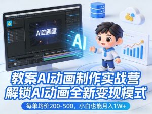 教案AI动画制作实战营，解锁AI动画全新变现模式，每单均价200-500，小白也能月入1W+-财虎网络科技