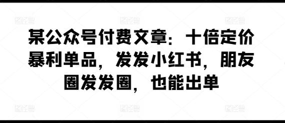 某公众号付费文章：十倍定价暴利单品，发发小红书，朋友圈发发圈，也能出单-财虎网络科技