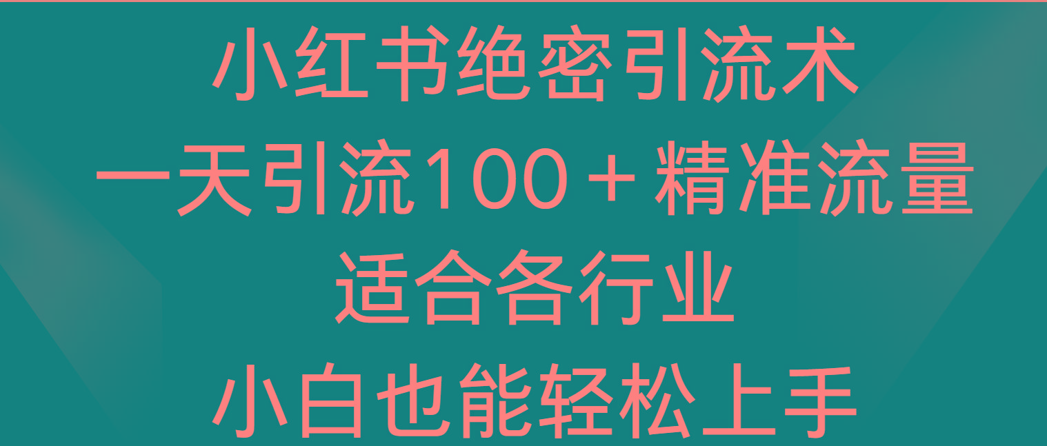 小红书绝密引流术，一天引流100＋精准流量，适合各个行业，小白也能轻松上手-财虎网络科技