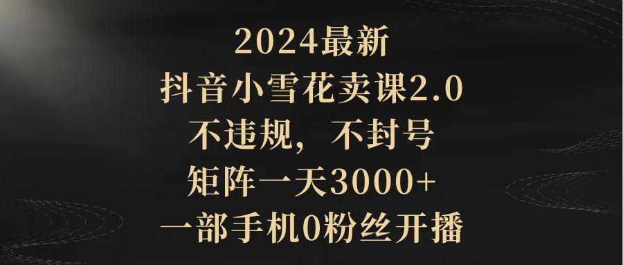 (9639期)2024最新抖音小雪花卖课2.0 不违规 不封号 矩阵一天3000+一部手机0粉丝开播-财虎网络科技