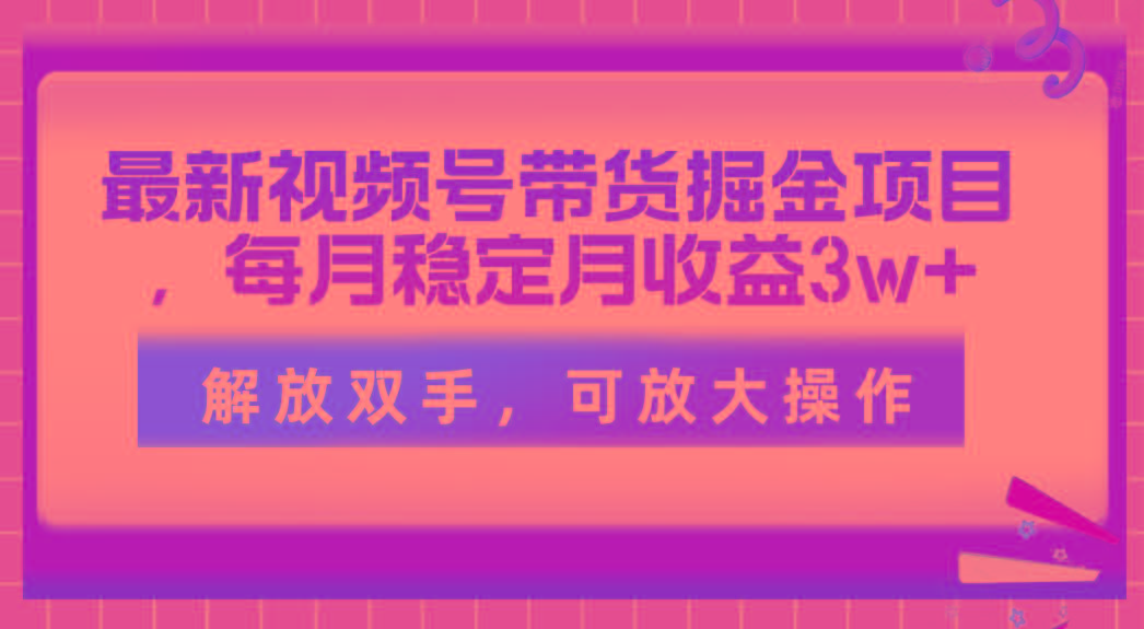 最新视频号带货掘金项目，每月稳定月收益3w+，解放双手，可放大操作-财虎网络科技