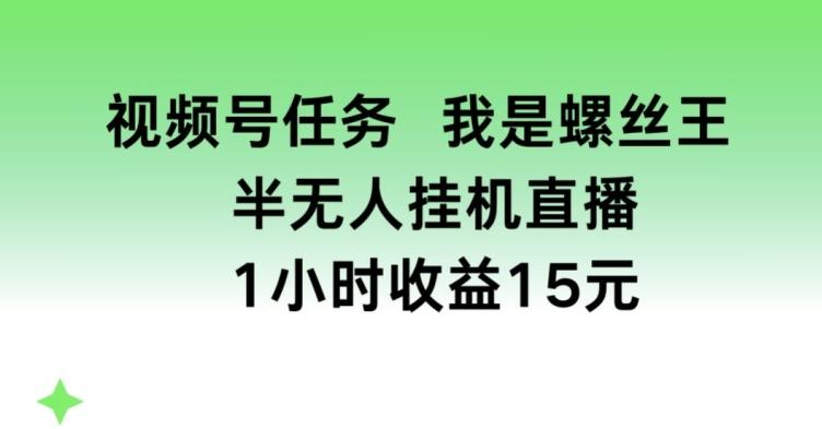 视频号任务，我是螺丝王， 半无人挂机1小时收益15元【揭秘】-财虎网络科技