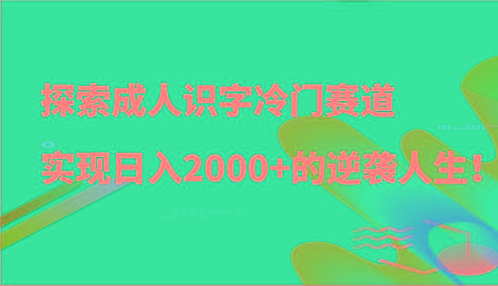 探索成人识字冷门赛道，实现日入2000+的逆袭人生！-财虎网络科技