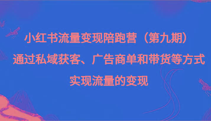 小红书流量变现陪跑营（第九期）通过私域获客、广告商单和带货等方式实现流量变现-财虎网络科技