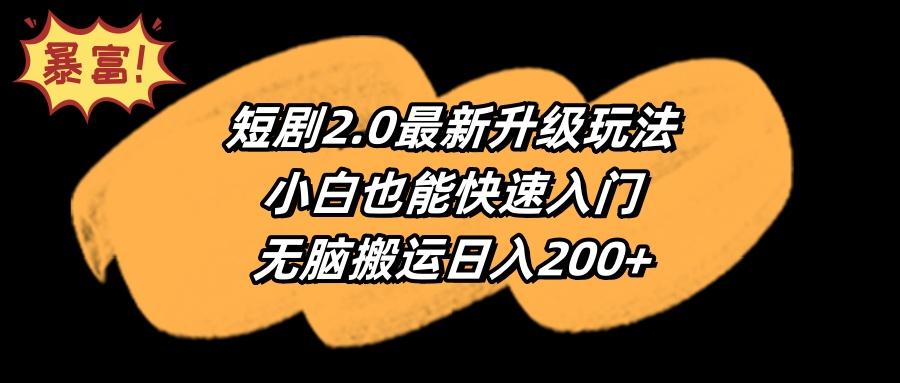 (9375期)短剧2.0最新升级玩法，小白也能快速入门，无脑搬运日入200+-财虎网络科技