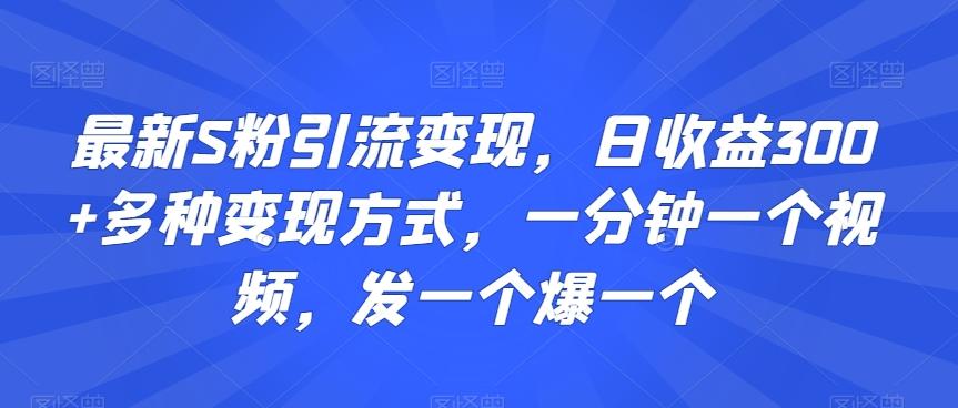 最新S粉引流变现,日收益300+多种变现方式,一分钟一个视频,发一个爆一个【揭秘】-财虎网络科技