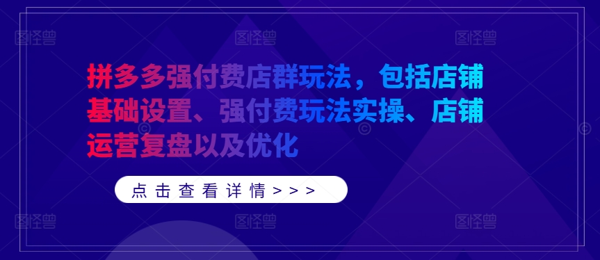 拼多多强付费店群玩法，包括店铺基础设置、强付费玩法实操、店铺运营复盘以及优化-财虎网络科技