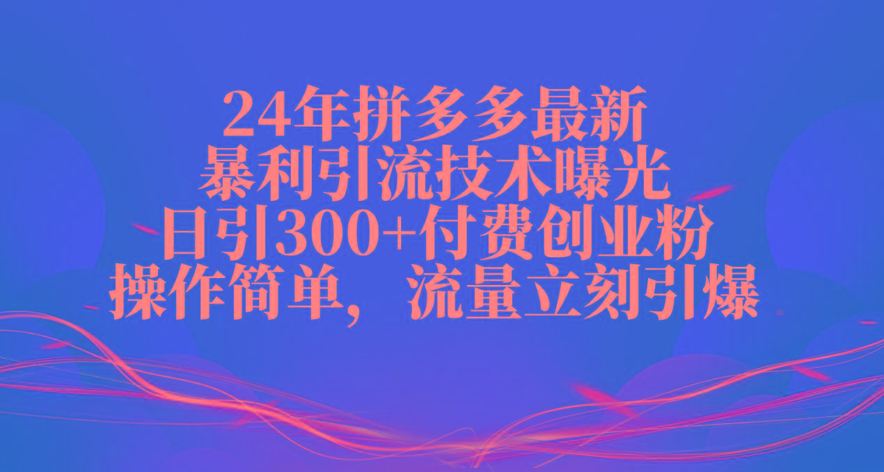 24年拼多多最新暴利引流技术曝光，日引300+付费创业粉，操作简单，流量…-财虎网络科技