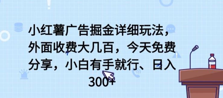 小红薯广告掘金详细玩法，外面收费大几百，小白有手就行，日入300+【揭秘】-财虎网络科技