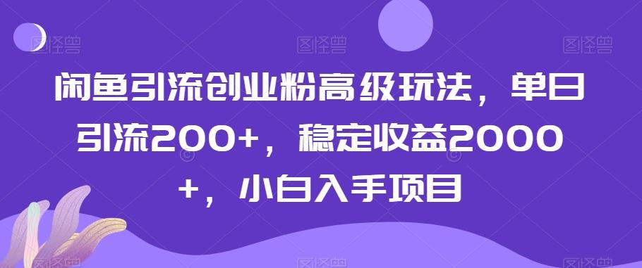 闲鱼引流创业粉高级玩法，单日引流200+，稳定收益2000+，小白入手项目-财虎网络科技