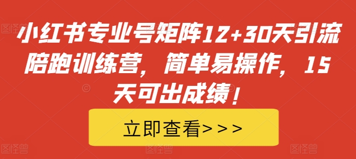 小红书专业号矩阵12+30天引流陪跑训练营，简单易操作，15天可出成绩!-财虎网络科技