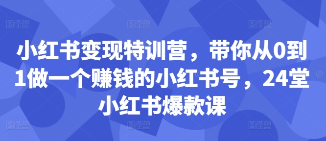 小红书变现特训营，带你从0到1做一个赚钱的小红书号，24堂小红书爆款课-财虎网络科技