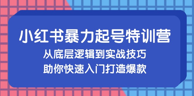 小红书暴力起号训练营，从底层逻辑到实战技巧，助你快速入门打造爆款-财虎网络科技